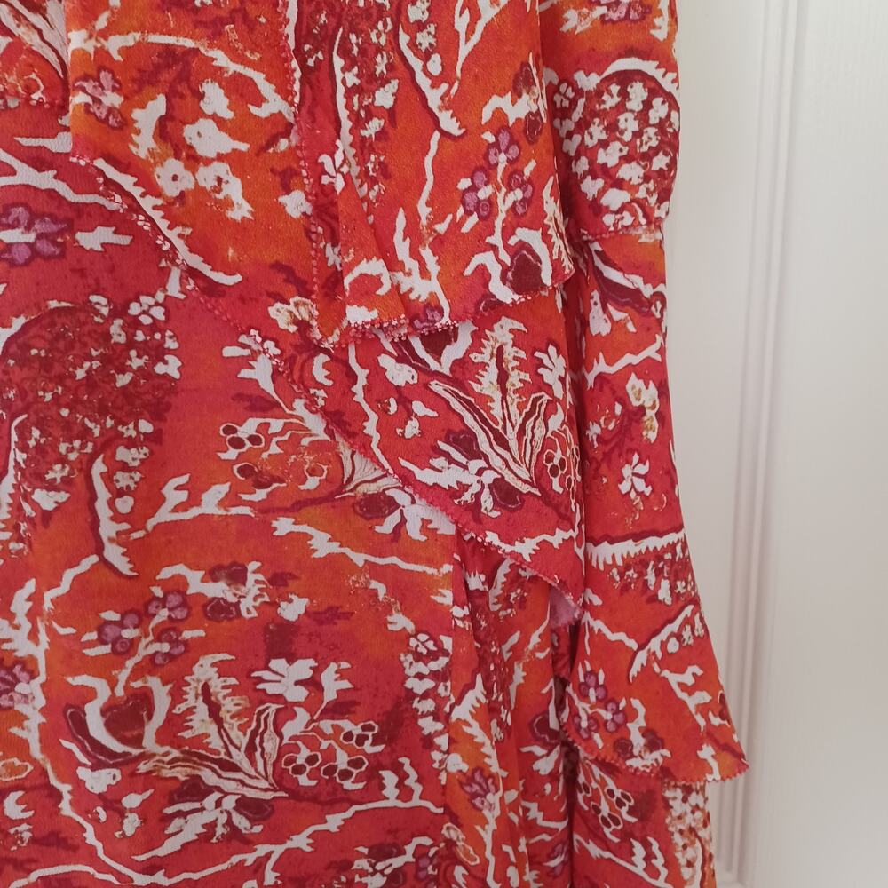 IRO Variety Ruffled Paisley Mini Dress Orange FR 38 US 6 - Picture 11 of 16